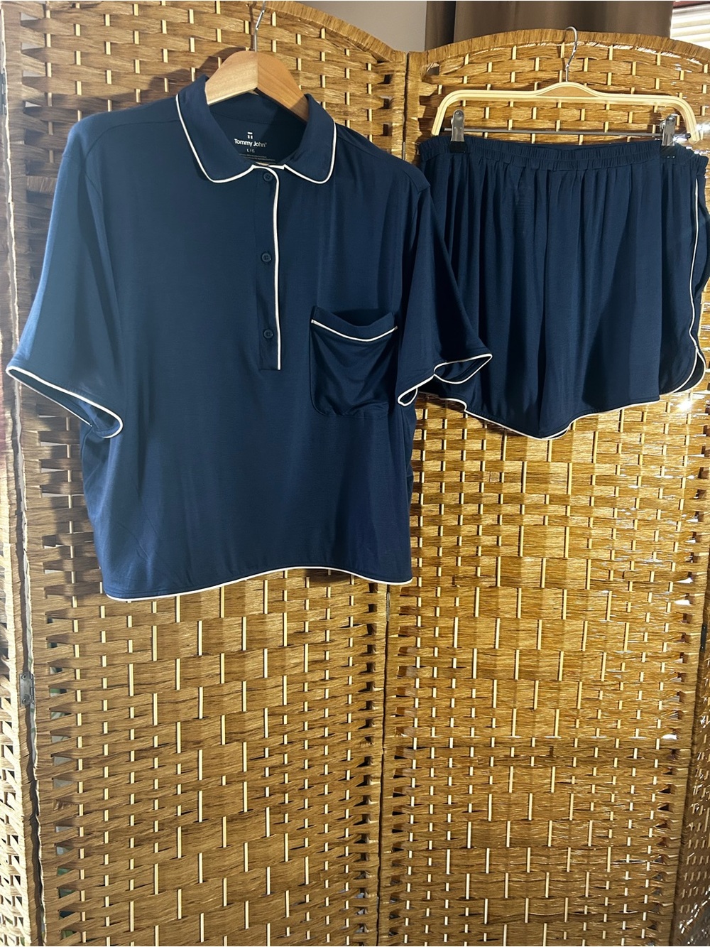 Tommy John Navy Modal Pajama Set Large Short Sleeve Piped NWT Lounge